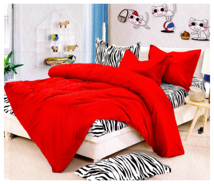 AMH ZB004 6 Pieces High Quality Cotton Double Size Bed Sheet with Quilt Cover & Pillow Case -Red - Zoom Image