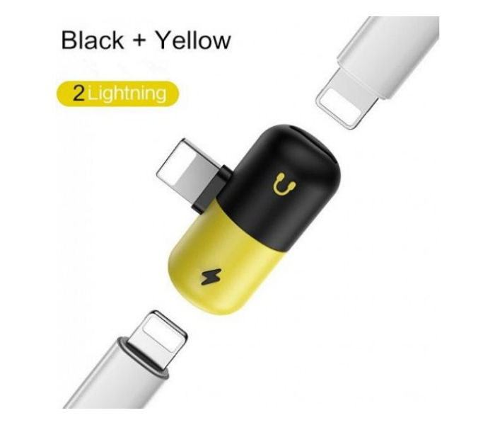 Generics Mini Capsule 3 In 1  Portable Charging Splitter for Lightning Adapter - Black and Yellow - Zoom Image 2