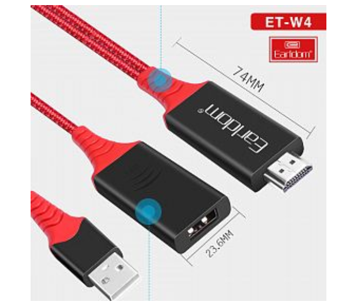 Earldom ETW4 2 in 1 HDMI HDTV Cable For Android and iOS - Red and Black - Zoom Image 2