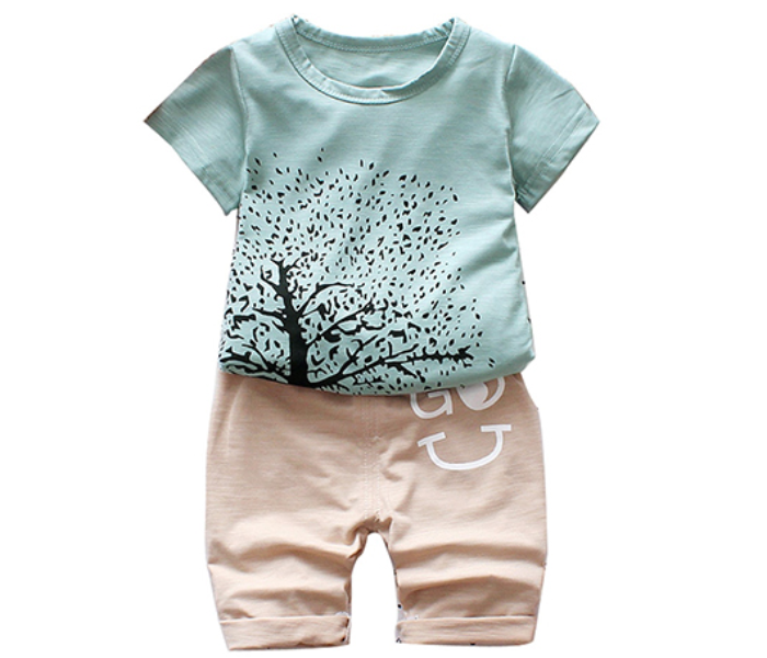 Little Wings 1 Years Boys Tree Design Short Sleeve Top and Breathable Shorts - Green - Zoom Image