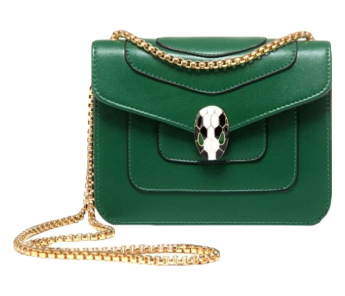 Leather Crossbody Bag with Golden Chain Strap - Green - Zoom Image