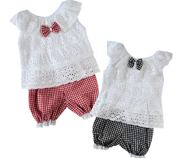 Little Wings 2 years Girls Summer Cotton T Shirt and Lattice Shorts Pants - Black - Zoom Image 3