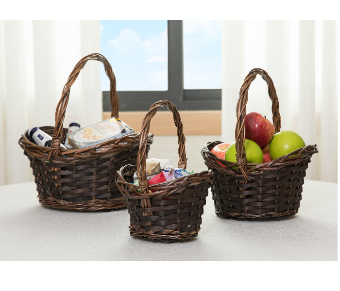 Pack of 3 Brown Boat Shaped Willow Bowl Baskets - Coffee - Zoom Image 1