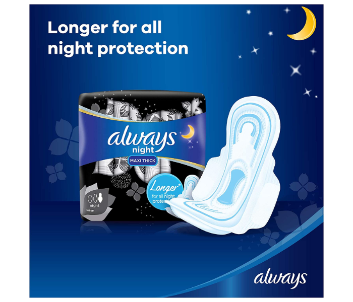 Always Clean and Dry Maxi Thick 8 Count Night Sanitary Pads with Wings  - Zoom Image 2