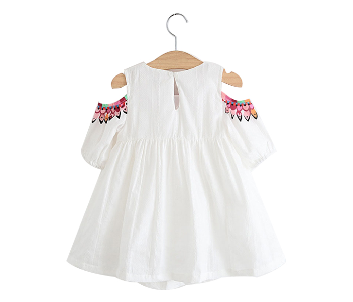 Little Wings 5 Years Hand Embroidery Flower Pattern Off Shoulder Girl Dress - White - Zoom Image 2