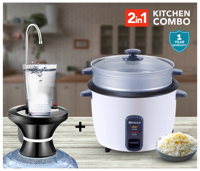 Belaco 2 in 1 BRD-180A 1.8L Rice Cooker with Steamer and Belaco BWD2 Water Dispenser - Black (Combo) - Zoom Image