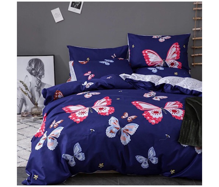 Butterfly Design 6 Pcs Cotton Double Size Bedsheet with Quilt Cover and Pillow Case -Blue - Zoom Image 3