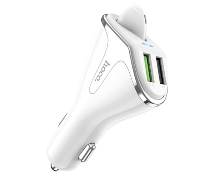 Hoco E47 Traveller Car Charger Dual USB output with Wireless Headset  - White - Zoom Image 2