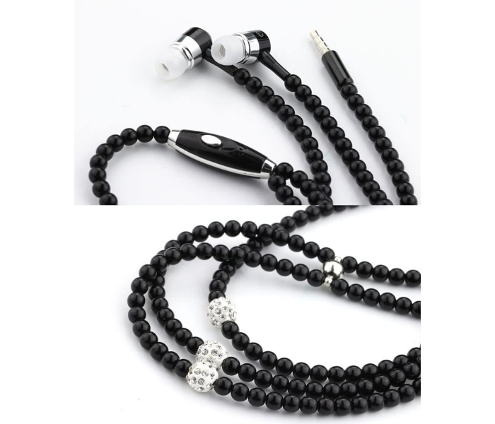 Generics Women Rhinestone Jewelry Design Headphones with Mic - Black - Zoom Image 2