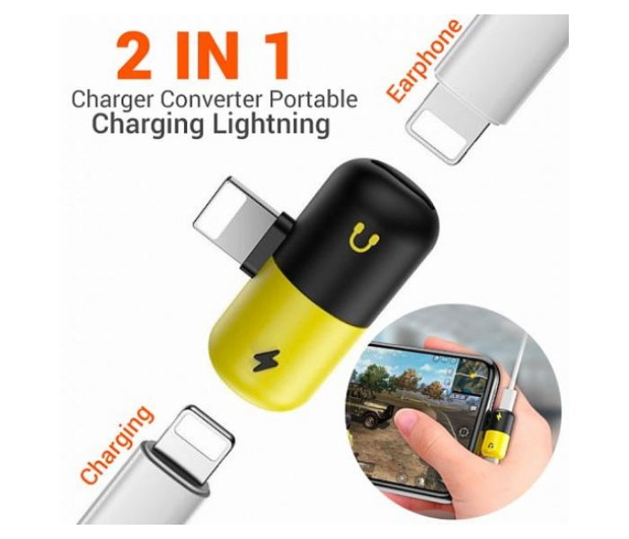 Generics Mini Capsule 3 In 1  Portable Charging Splitter for Lightning Adapter - Black and Yellow - Zoom Image 4