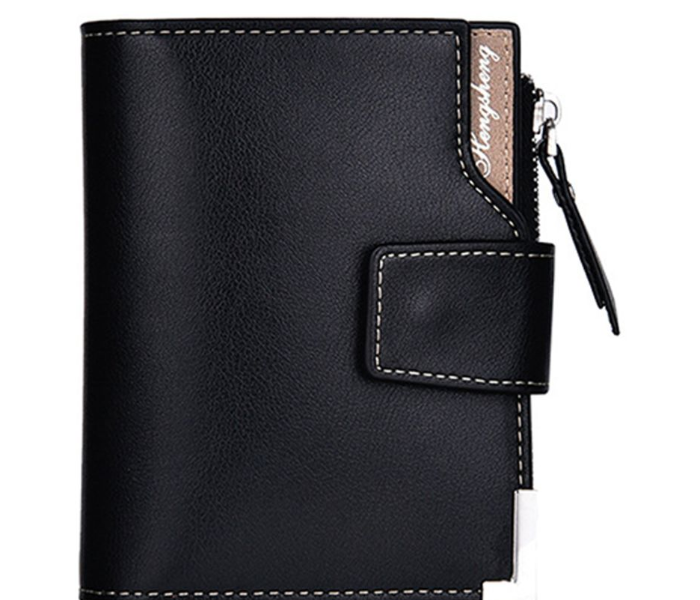 Triple Pocket Bi-Fold Faux Leather Wallet - Black - Zoom Image