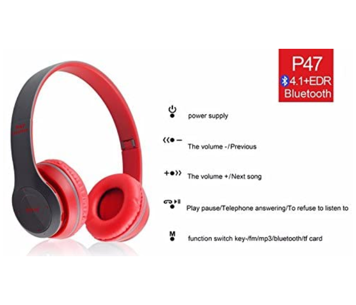 Generics P47 Wireless Bluetooth Foldable Headset - Red - Zoom Image 4