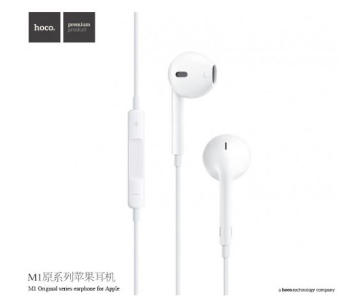 Hoco M1 Stereo Earphone With Mic and Volume Control - White - Zoom Image 2