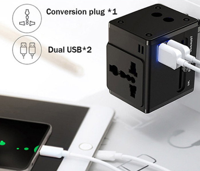 Earldom ESLC10 Smart Charger 2.1A Universal World Travel Adapter - Black - Zoom Image 4