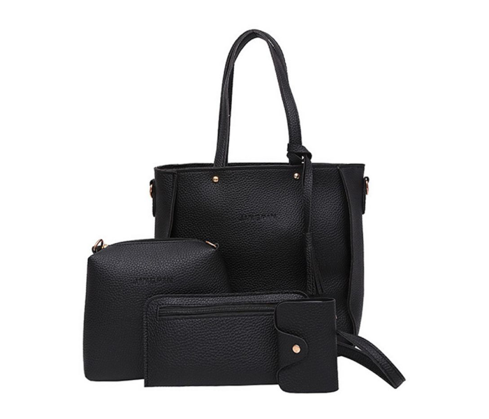 4 Piece Leather Tote Bag Set for Women - Black - Zoom Image