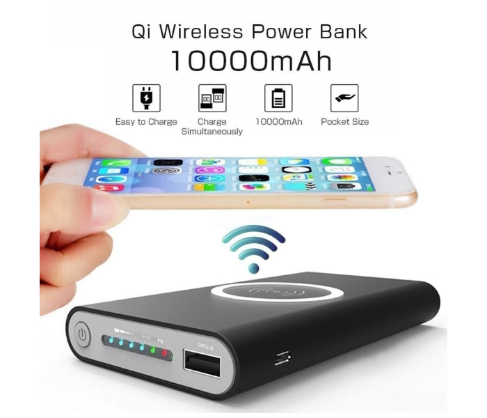 Generics Universal Fast Charging 10000mAh Portable Power Bank with Wireless Qi Charger Pad - Black - Zoom Image 1