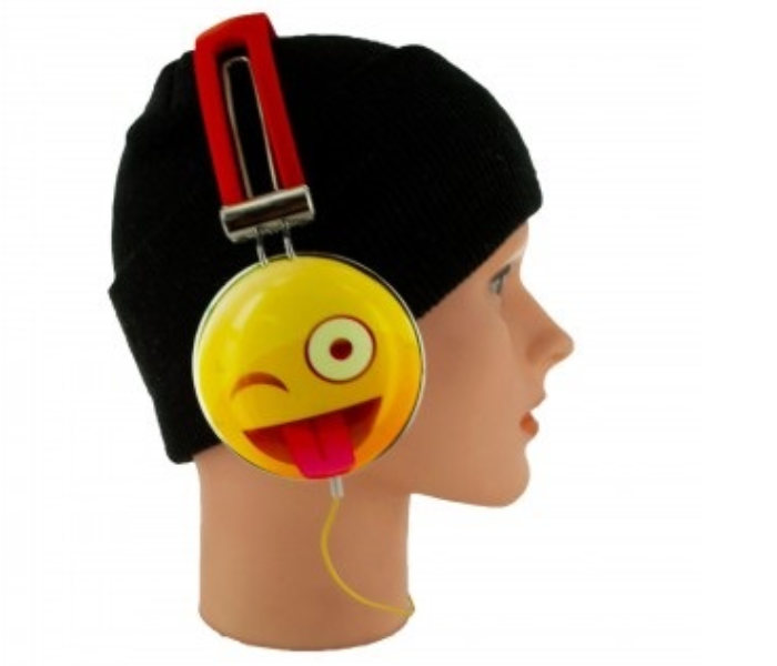 Live Love Music Emoticon Overhead Stereo Headphones - Red and Yellow - Zoom Image 1