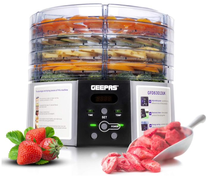 Geepas GFD63013UK 520W Digital Food Dehydrator with 5 Large Trays – Black and Silver - Zoom Image 1