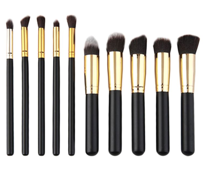 10 Piece Makeup Brush Set - Black - Zoom Image