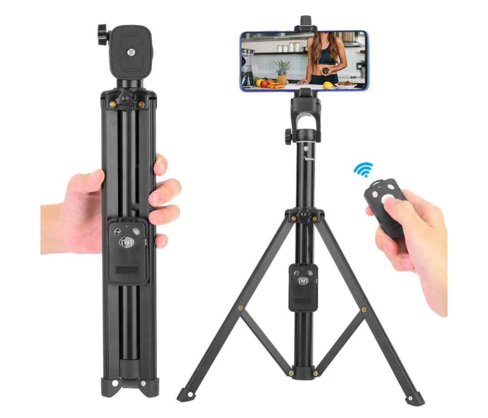 Yunteng VCT1688 Mini Portable 3 in 1  Bluetooth Tripod with Remote Shutter Handle for iPhone and Smartphone - Black - Zoom Image 1