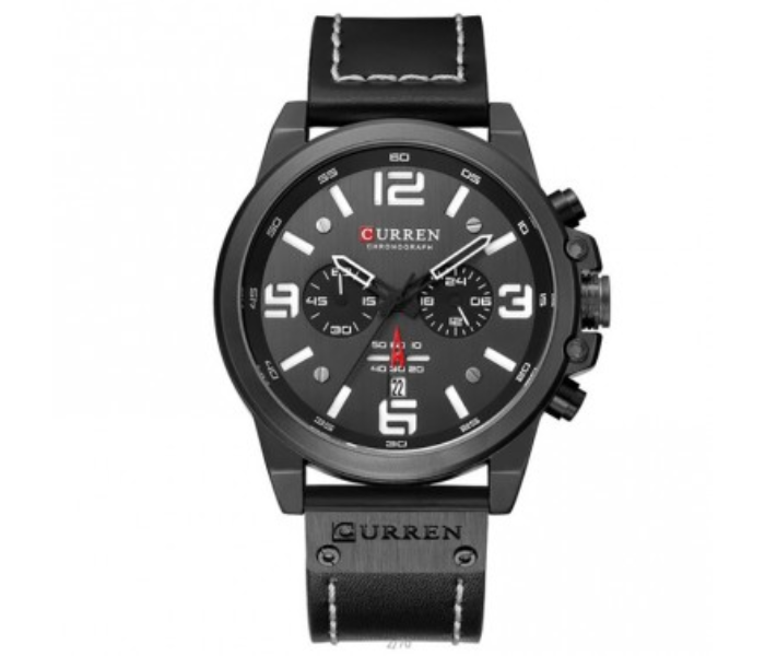 Curren Quartz 8314 Analog Watch Leather Band Wristwatch with Date Display - Black - Zoom Image