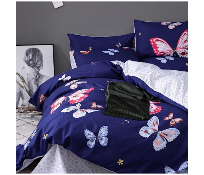 Butterfly Design 6 Pcs Cotton Double Size Bedsheet with Quilt Cover and Pillow Case -Blue - Zoom Image 1