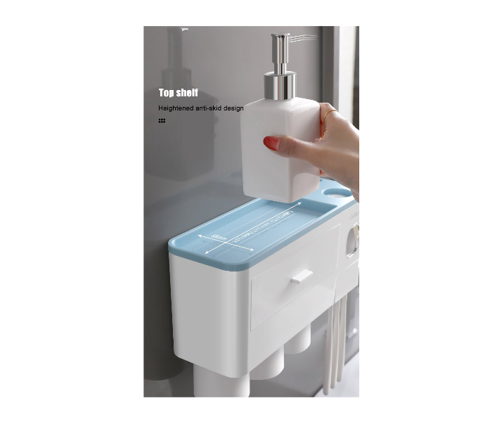 OUWE BSRP01 4 Cup Bathroom Storage Rack with Toothpaste Dispenser - Sky Blue - Zoom Image 2