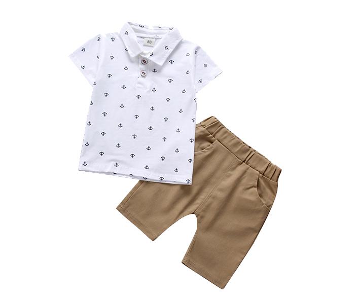 Little Wings 4 Years Anchor Print Short Sleeve T-Shirt and Shorts - White - Zoom Image