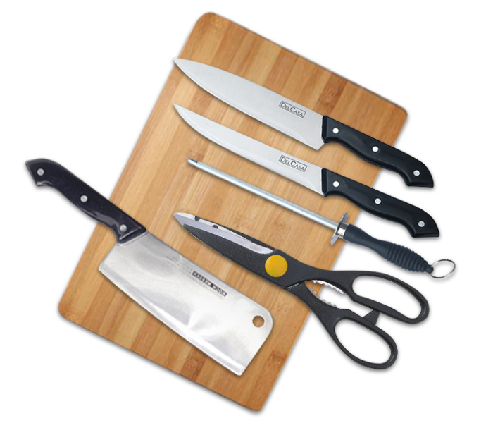 Delcasa DC1670 Wooden Cutting Board and 5 Pcs Knife Set - Zoom Image 2