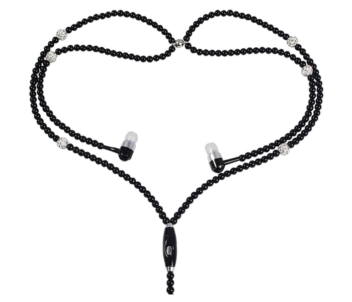 Generics Women Rhinestone Jewelry Design Headphones with Mic - Black - Zoom Image 1