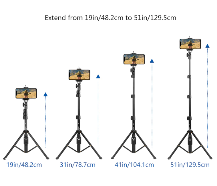 Yunteng VCT1388 Telescopic Bluetooth Control Tripod Stand - Black - Zoom Image 3