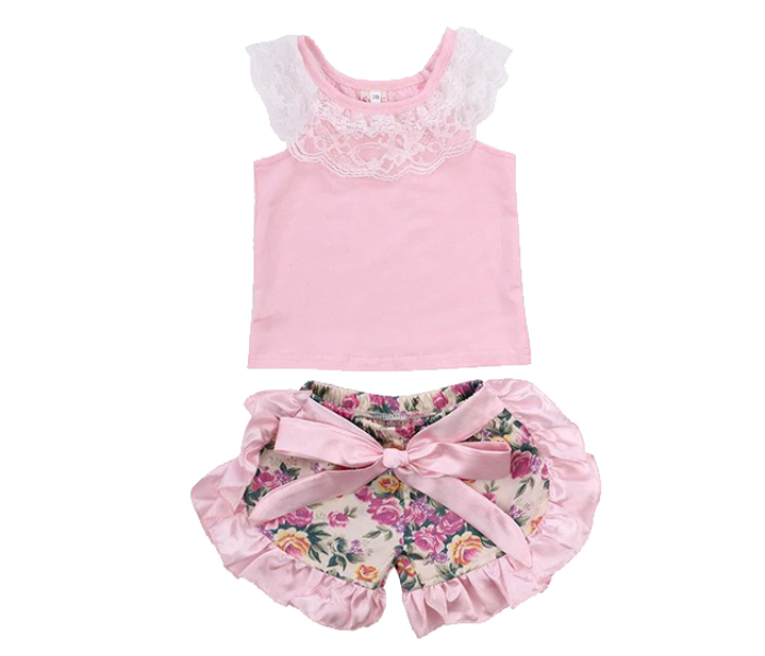 Little Wings 6 months Sleeveless Lace Vest Tops and Ruffled Floral Shorts - Pink - Zoom Image 3