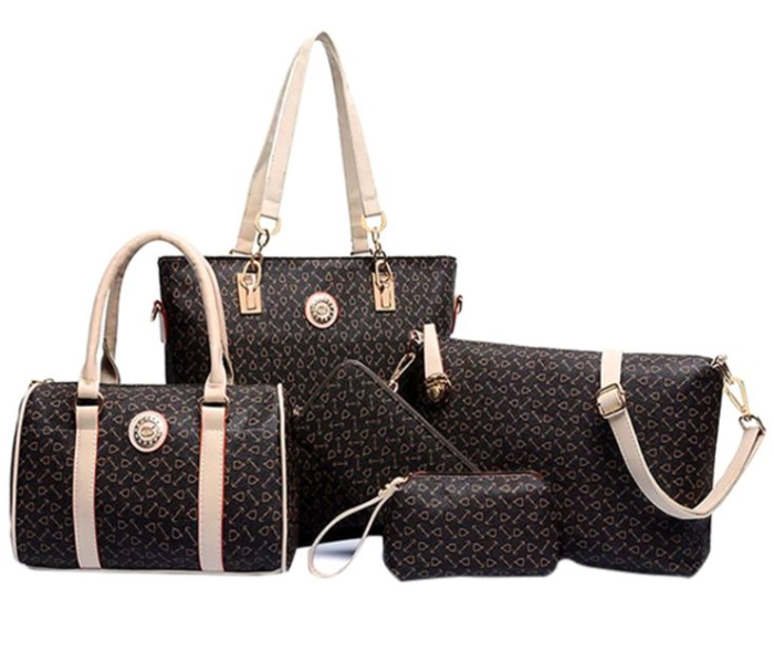 Geometric Pattern 5 Piece Tote Handbag Set - Brown - Zoom Image