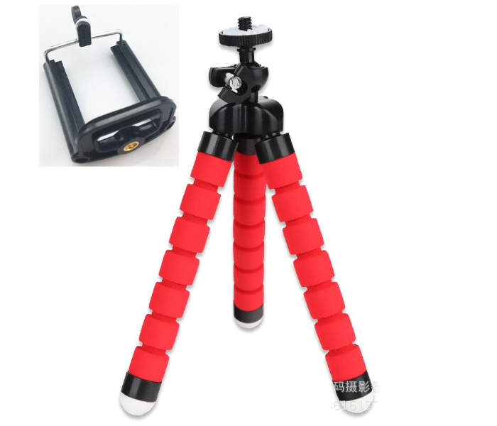 Flexible Sponge Octopus Universal Mobile Holder and Camera Tripod - Red - Zoom Image