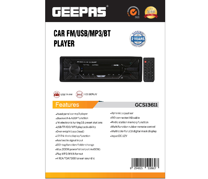 Geepas GCS13611 Car MP3 Player - Black - Zoom Image 4