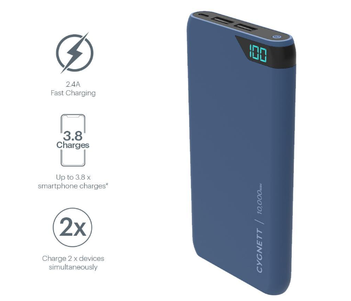 Cygnett CY2505PBCHE 10000mAh Dual USB Chargeup Boost Digital Power Bank - Navy - Zoom Image 2