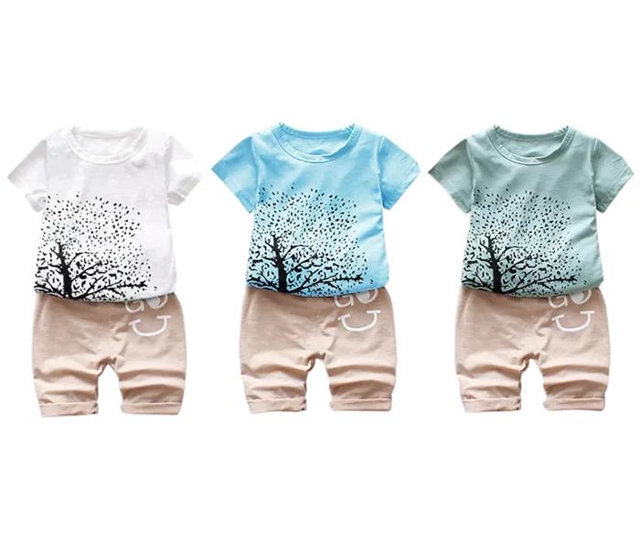 Little Wings 2 Years Boys Tree Design Short Sleeve Top and Breathable Shorts - White - Zoom Image 2