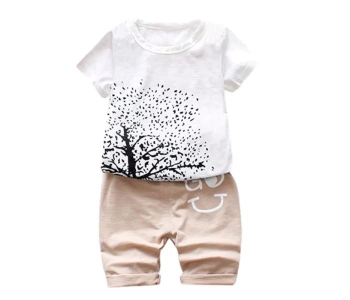 Little Wings 4 Years Boys Tree Design Short Sleeve Top and Breathable Shorts - White - Zoom Image 1