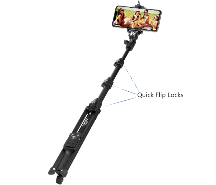 Yunteng VCT1388 Telescopic Bluetooth Control Tripod Stand - Black - Zoom Image 1