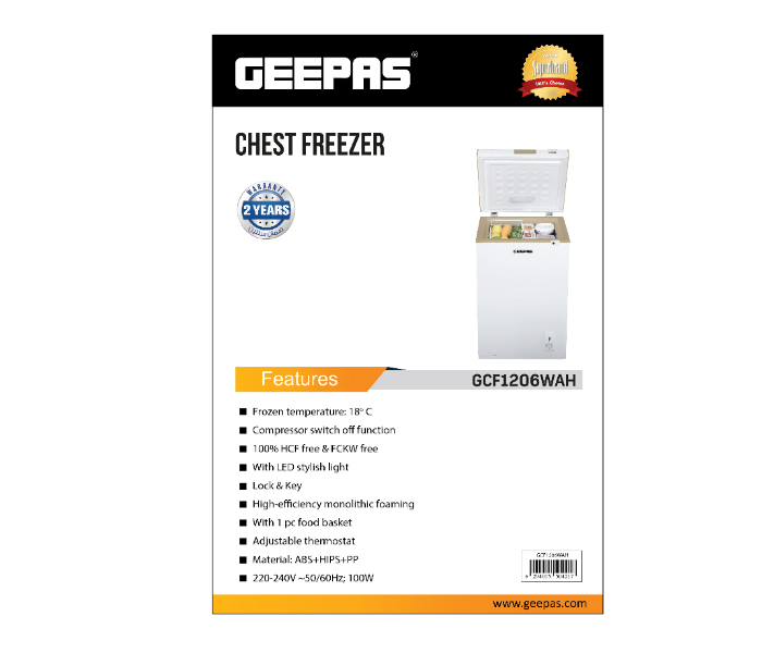 Geepas GCF1206WAH 120 Litre Chest Freezer with 1 Pieces Food Basket - White - Zoom Image 3