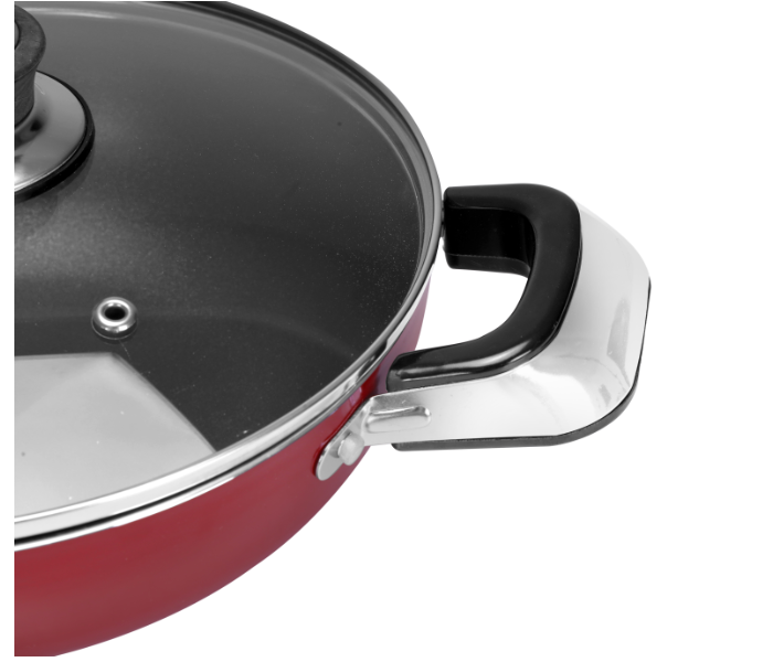 Royalford RF2947 22cm Non Stick Wok Pan with Lid - Red - Zoom Image 2