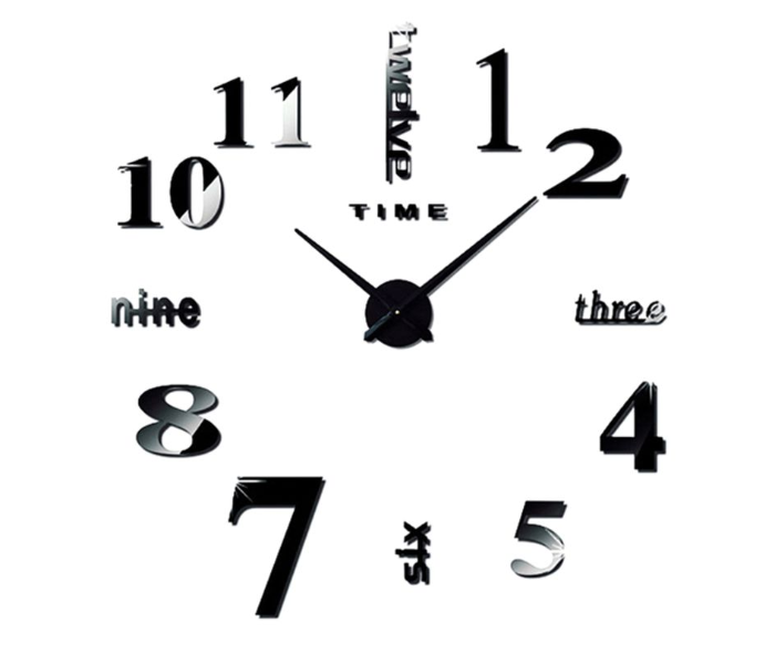 DIY 3D Mirror Effect Digital Wall Clock Sticker - Black - Zoom Image