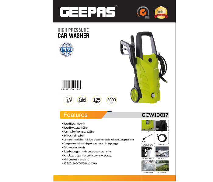 Geepas GCW19017 High Pressure Car Washer - Yellow - Zoom Image 5