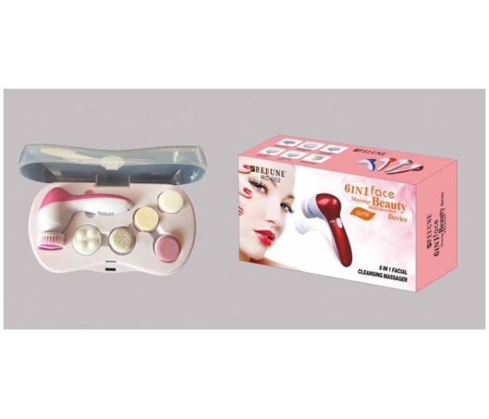 Rebune RC-002 6 in 1 Face Massge Beauty Cleanser - White and Pink - Zoom Image