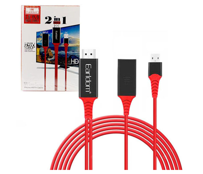 Earldom ETW4 2 in 1 HDMI HDTV Cable For Android and iOS - Red and Black - Zoom Image 1