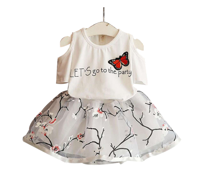 Little Wings 4 Years Baby Girl Cotton Butterfly T-Shirt and Yarn Skirt Suit - White - Zoom Image 1