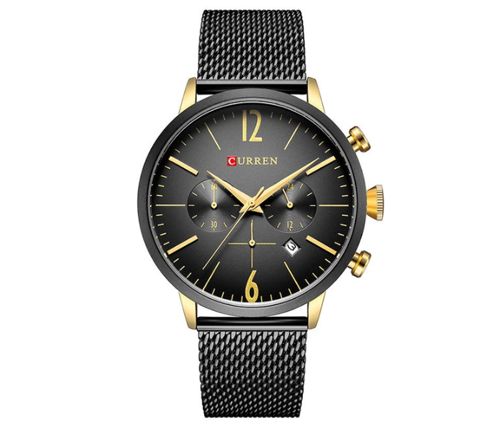 Curren Quartz 8313 Analog Watch Stainless Steel Band Wristwatch with Date Display - Black and Gold - Zoom Image 1