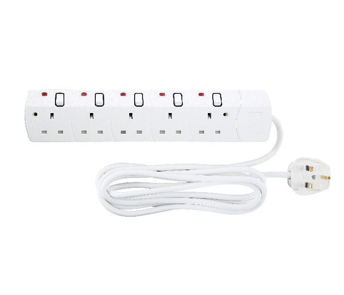 Geepas GES4085 5 Metre Portable Multi Socket 5 Way - White - Zoom Image 1