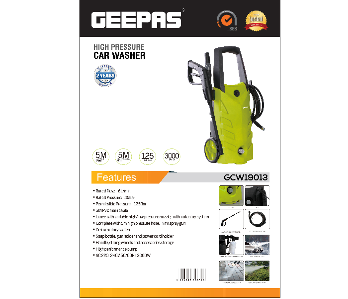 Geepas GCW19013 High Pressure Car Washer - Yellow - Zoom Image 2