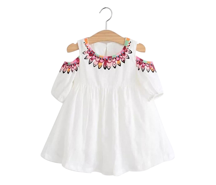 Little Wings 4 Years Hand Embroidery Flower Pattern Off Shoulder Girl Dress - White - Zoom Image 1